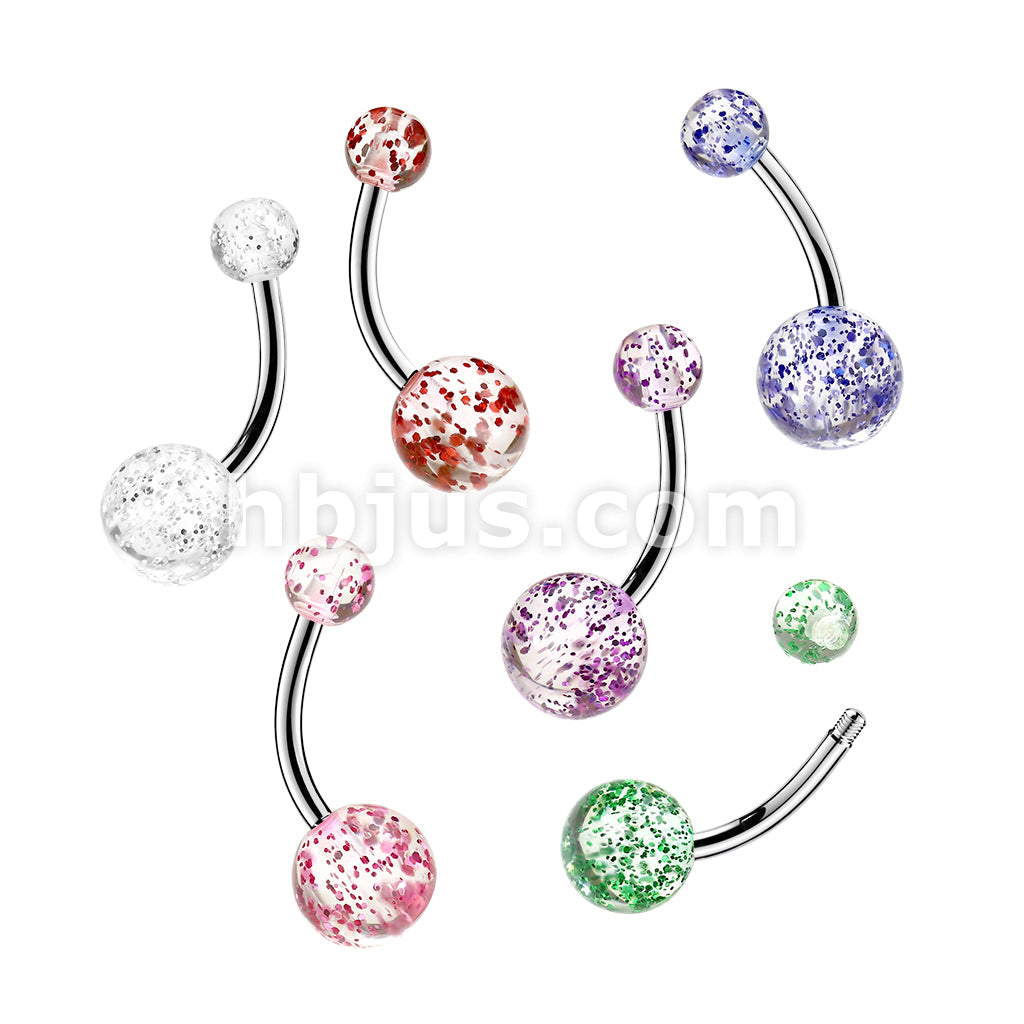 24 Pc Assorted Pack of 316L Surgical Steel Belly Rings With Colored Ultra Glitter Acrylic Balls
