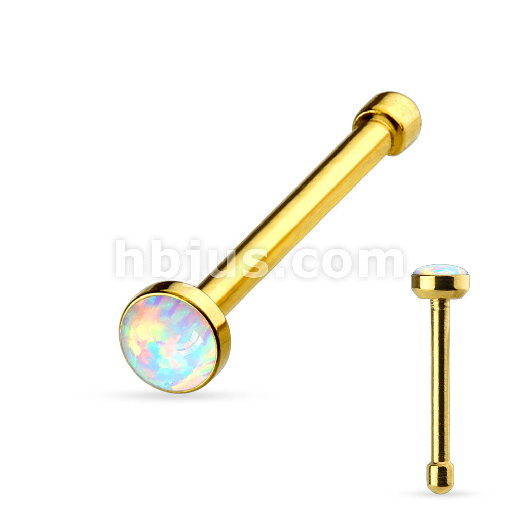 White Opal Set Flat Top PVD over 316L Surgical Steel Nose Studs - Image 2