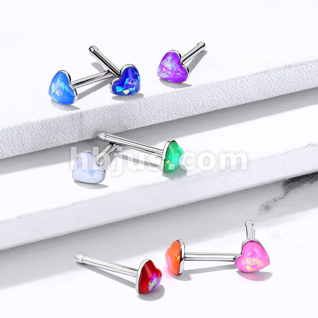 40 Pcs Pre Loaded Box of Opal Glitter Heart Top 316L Surgical Steel Nose Stud Rings Pack. (8 Colors x 5 Pcs - Image 3