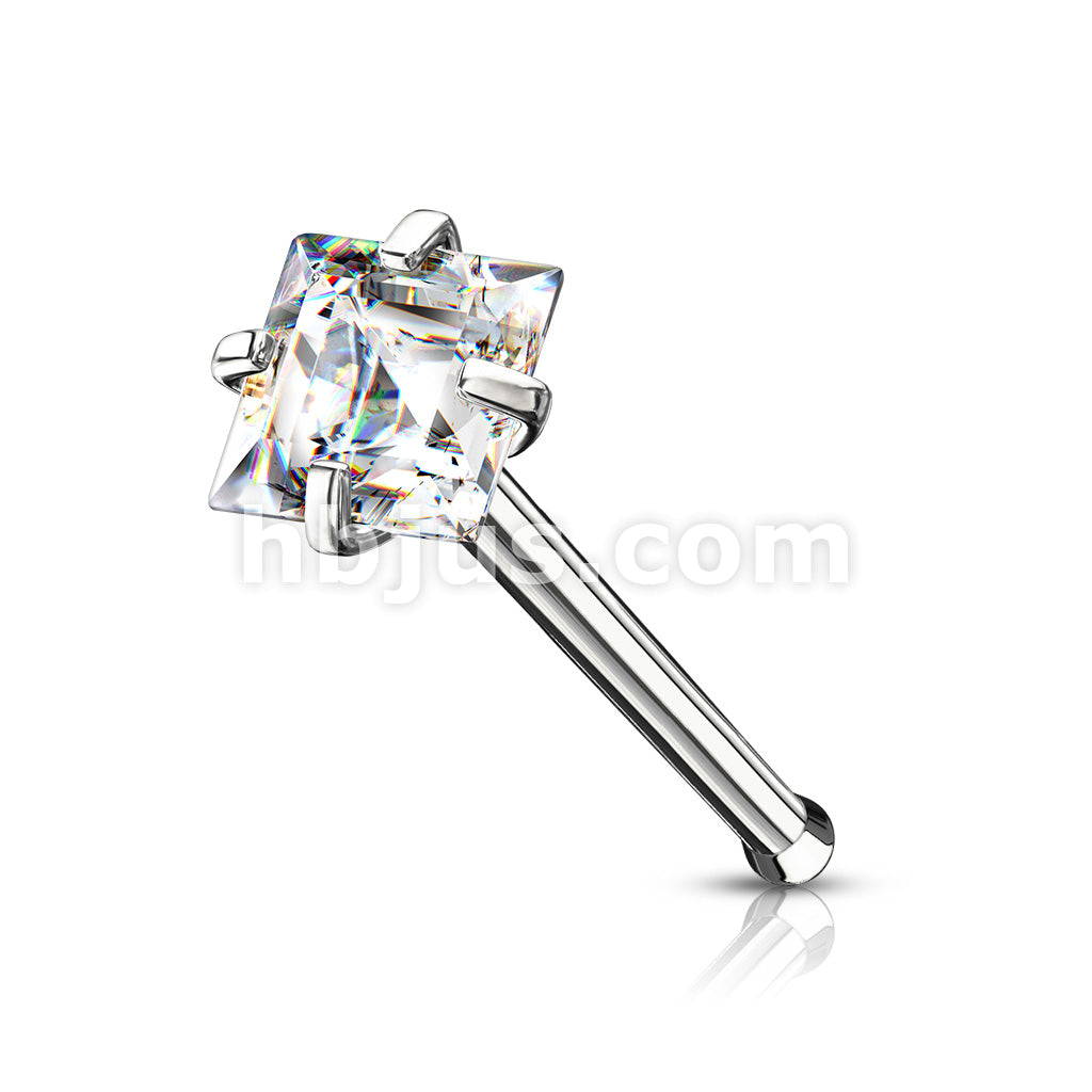 Prong Set Square CZ Top 316L Surgical Steel Nose Bone Stud Rings - Image 3