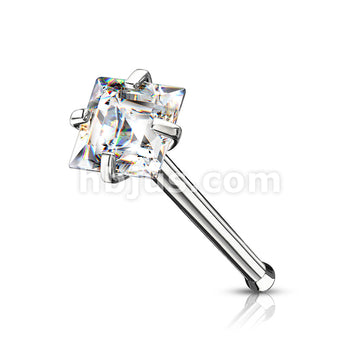 Prong Set Square CZ Top 316L Surgical Steel Nose Bone Stud Rings - Image 3