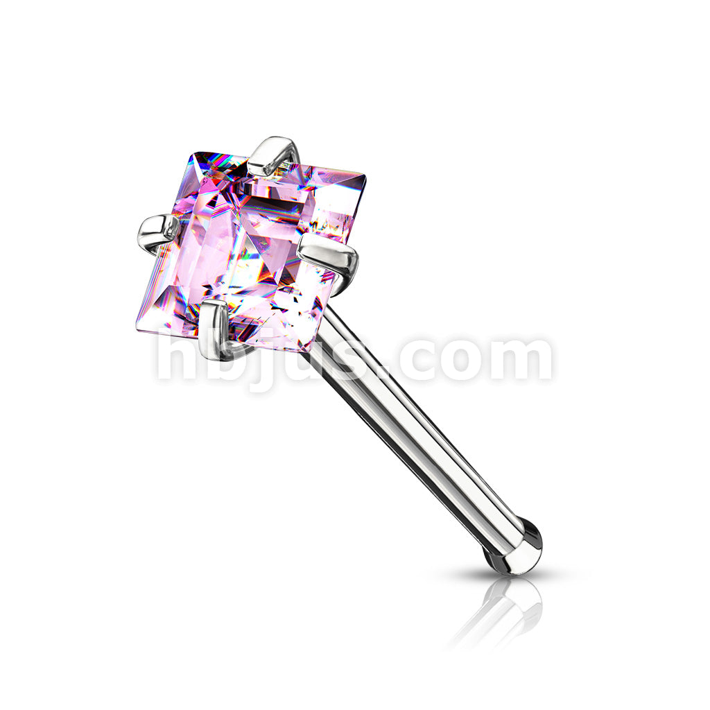 Prong Set Square CZ Top 316L Surgical Steel Nose Bone Stud Rings - Image 6