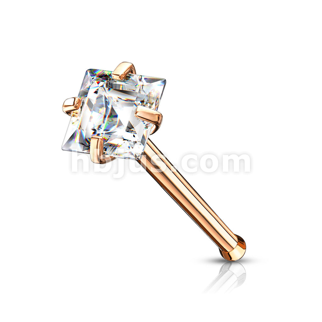 Prong Set Square CZ Top 316L Surgical Steel Nose Bone Stud Rings - Image 5