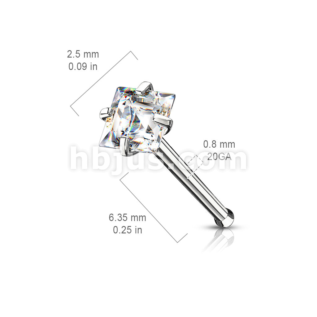 Prong Set Square CZ Top 316L Surgical Steel Nose Bone Stud Rings - Image 8