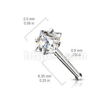 Prong Set Square CZ Top 316L Surgical Steel Nose Bone Stud Rings - Image 8