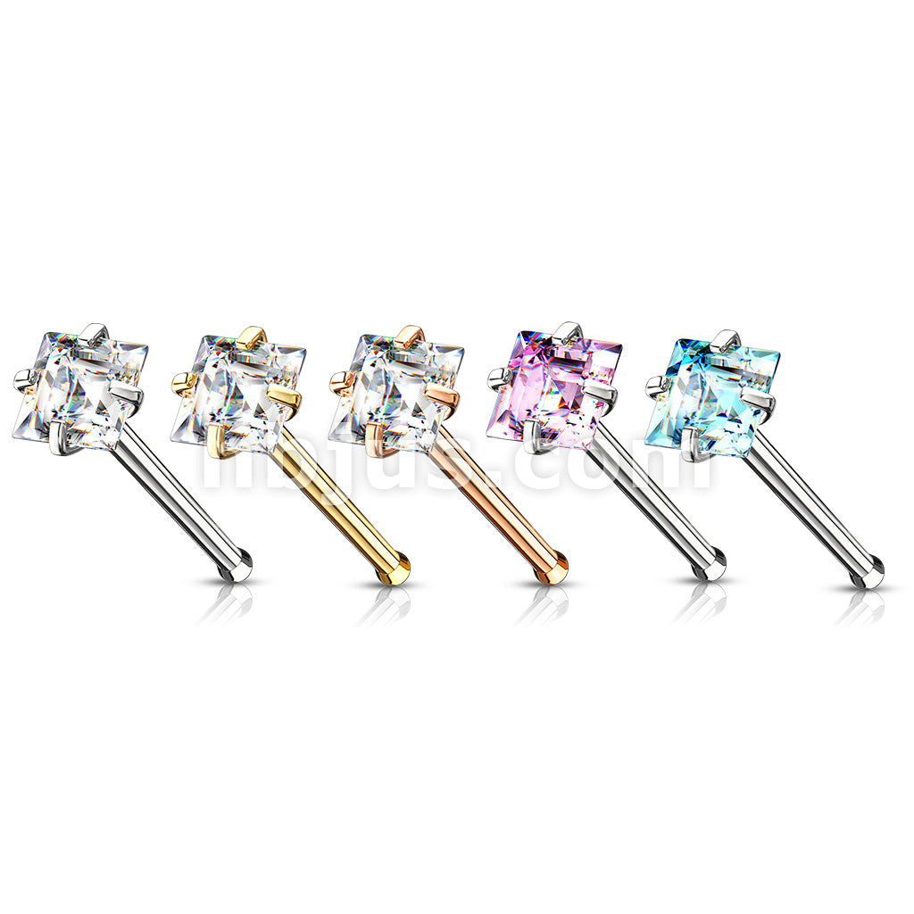 Prong Set Square CZ Top 316L Surgical Steel Nose Bone Stud Rings - Image 9