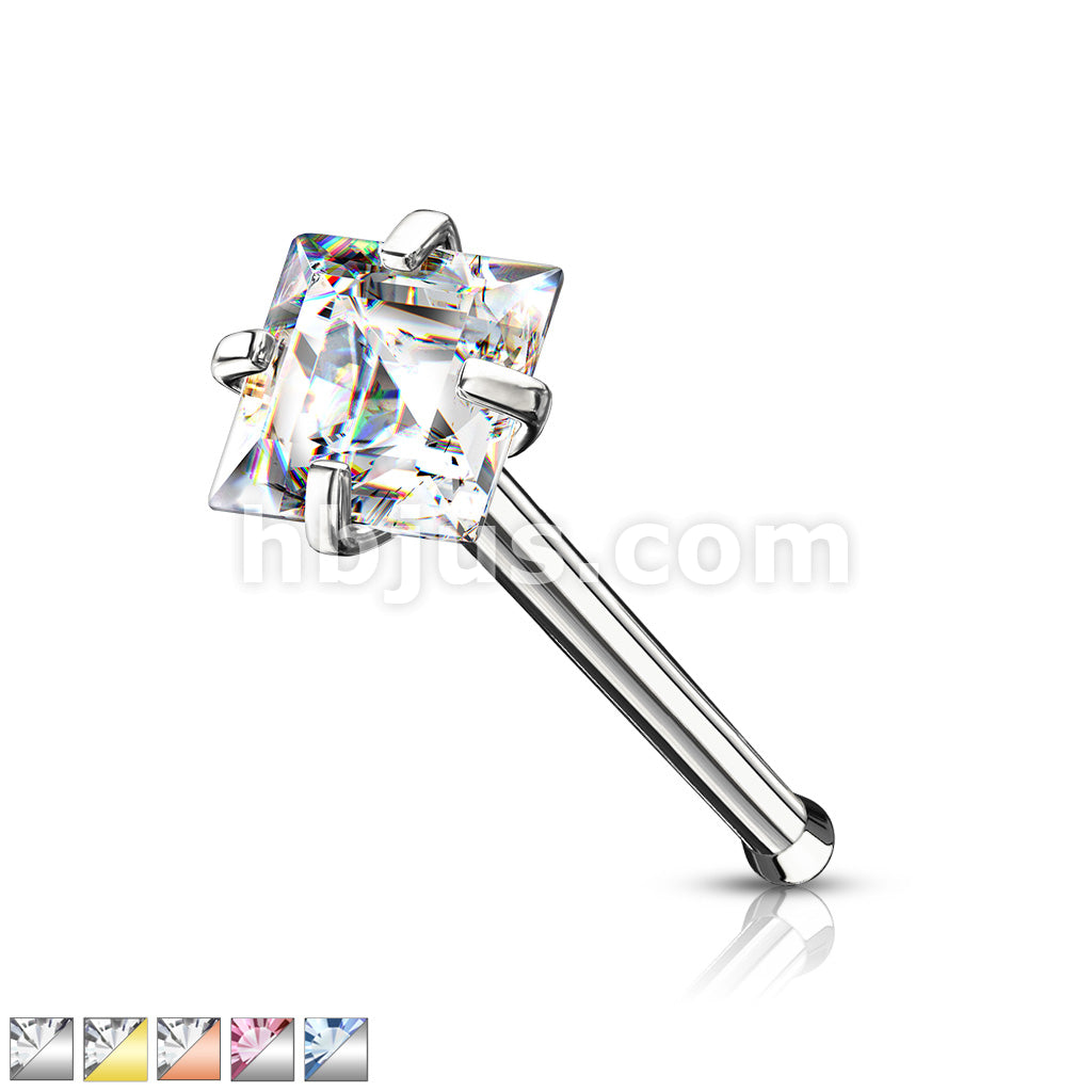 Prong Set Square CZ Top 316L Surgical Steel Nose Bone Stud Rings - Image 2