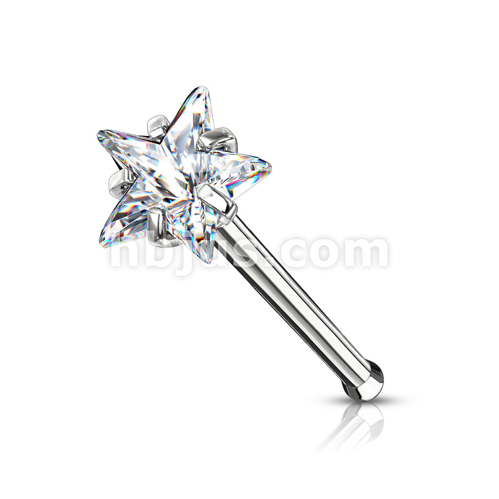 Prong Set Star CZ Top 316L Surgical Steel Nose Bone Stud Rings - Image 3