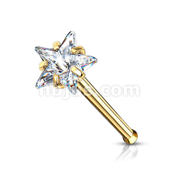 Prong Set Star CZ Top 316L Surgical Steel Nose Bone Stud Rings - Image 4