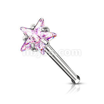 Prong Set Star CZ Top 316L Surgical Steel Nose Bone Stud Rings - Image 6