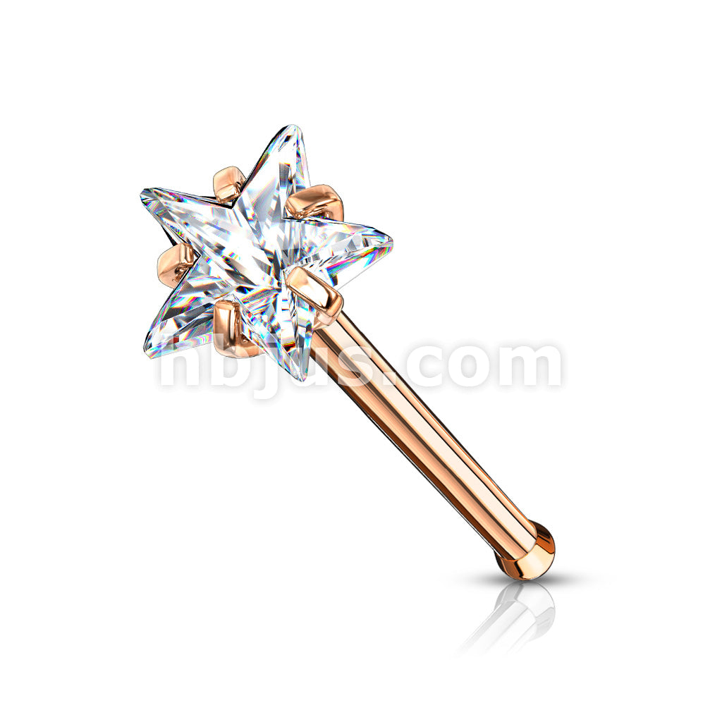Prong Set Star CZ Top 316L Surgical Steel Nose Bone Stud Rings - Image 5