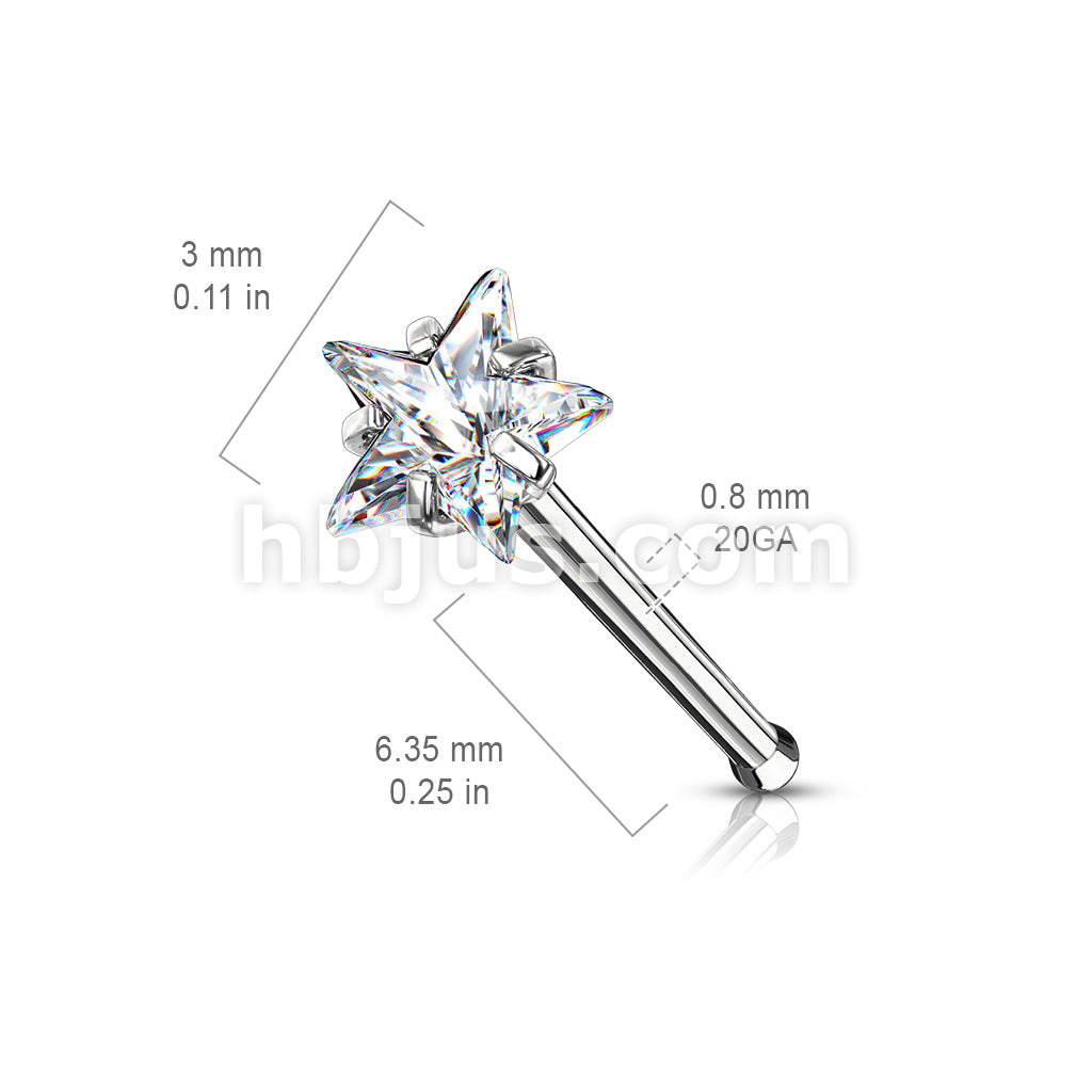 Prong Set Star CZ Top 316L Surgical Steel Nose Bone Stud Rings - Image 8