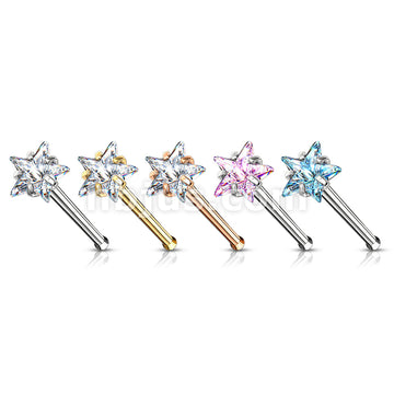 Prong Set Star CZ Top 316L Surgical Steel Nose Bone Stud Rings - Image 9