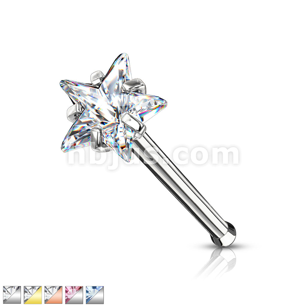 Prong Set Star CZ Top 316L Surgical Steel Nose Bone Stud Rings - Image 2