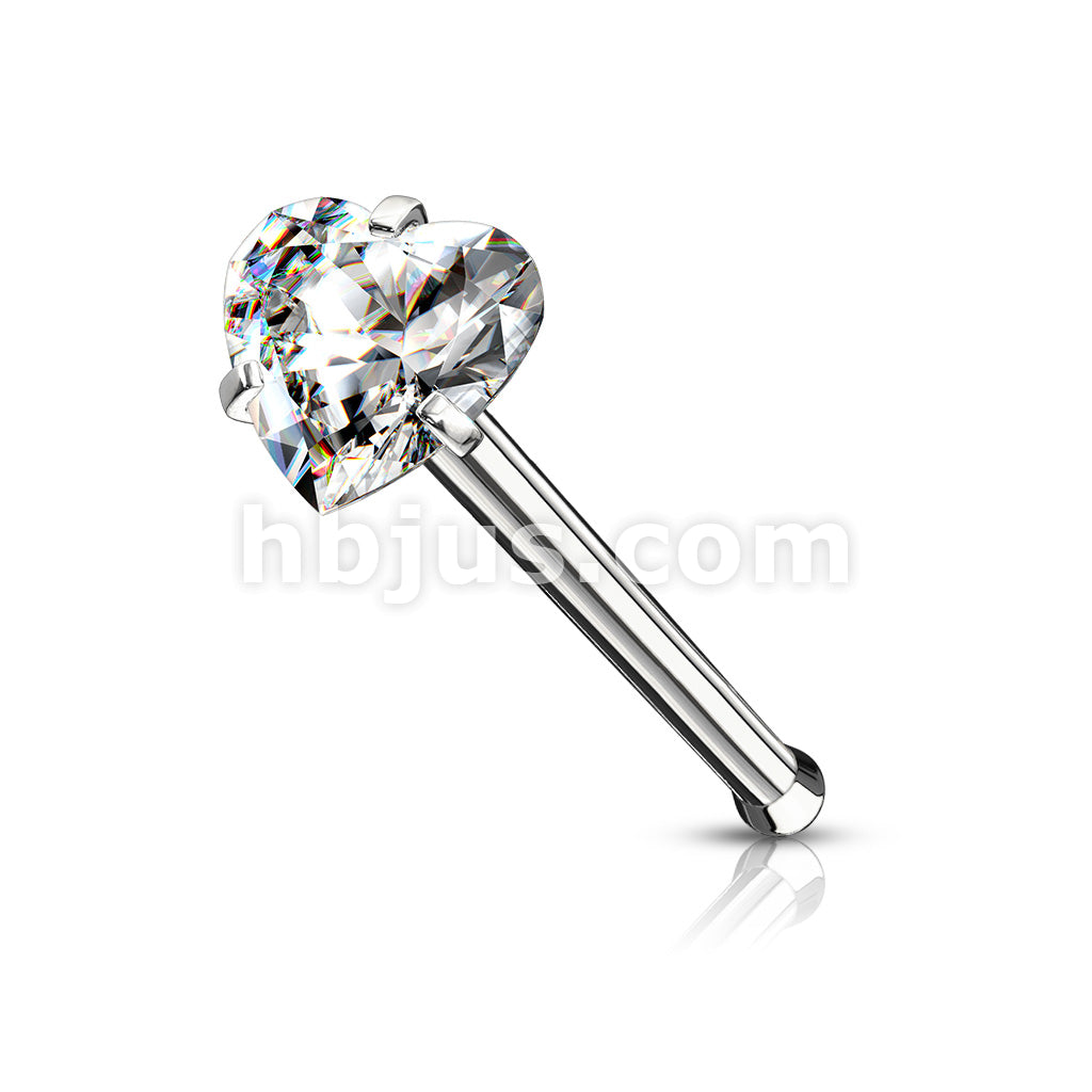 Prong Set Heart CZ Top 316L Surgical Steel Nose Bone Stud Rings - Image 3