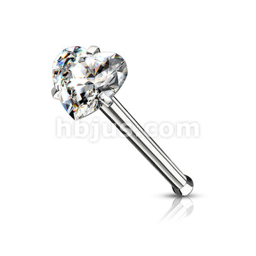 Prong Set Heart CZ Top 316L Surgical Steel Nose Bone Stud Rings - Image 3