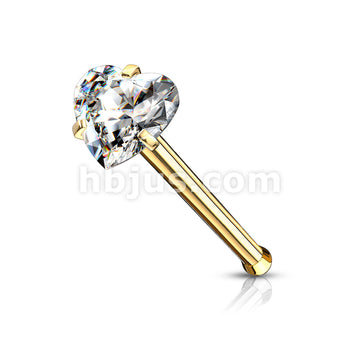 Prong Set Heart CZ Top 316L Surgical Steel Nose Bone Stud Rings - Image 4