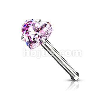 Prong Set Heart CZ Top 316L Surgical Steel Nose Bone Stud Rings - Image 6