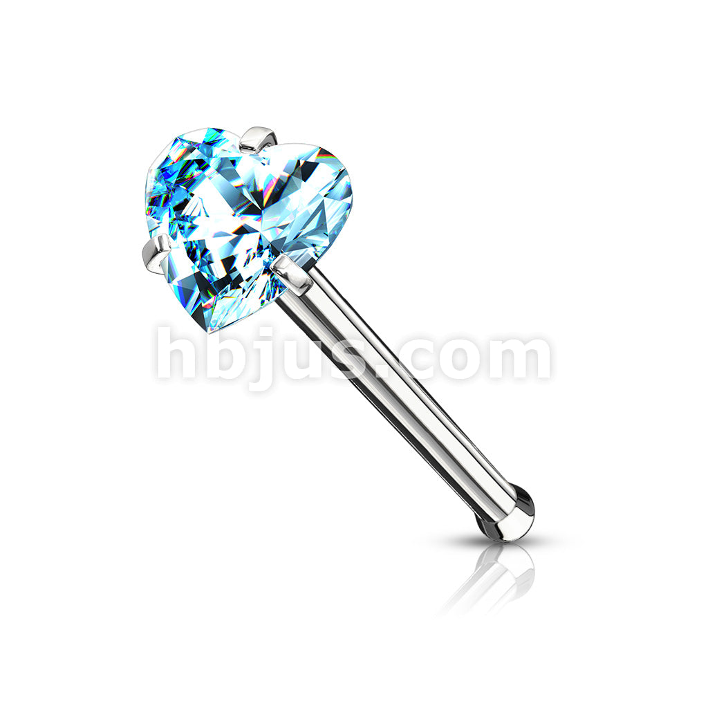 Prong Set Heart CZ Top 316L Surgical Steel Nose Bone Stud Rings - Image 7