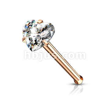 Prong Set Heart CZ Top 316L Surgical Steel Nose Bone Stud Rings - Image 5
