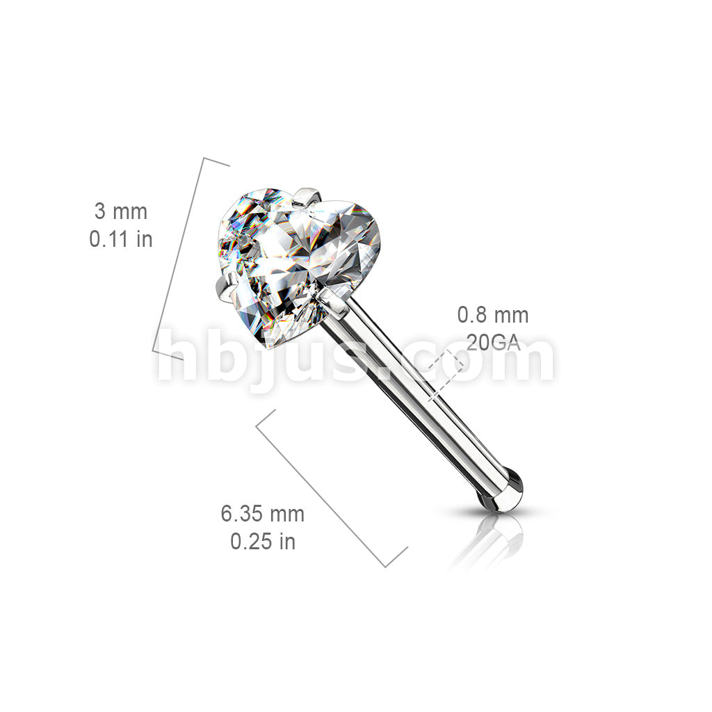 Prong Set Heart CZ Top 316L Surgical Steel Nose Bone Stud Rings - Image 8