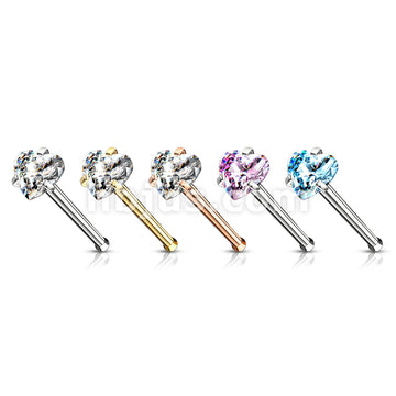 Prong Set Heart CZ Top 316L Surgical Steel Nose Bone Stud Rings - Image 9