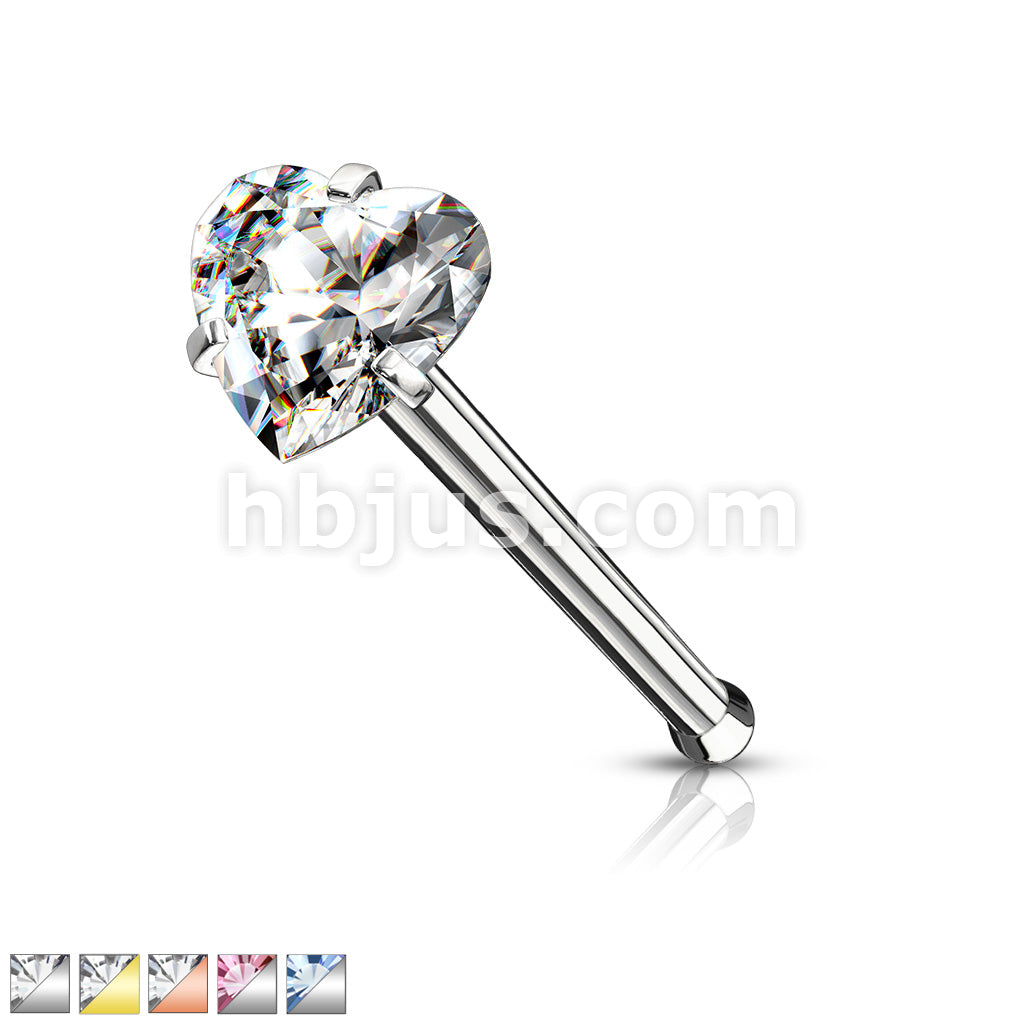 Prong Set Heart CZ Top 316L Surgical Steel Nose Bone Stud Rings - Image 2