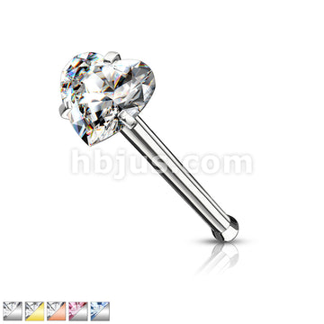 Prong Set Heart CZ Top 316L Surgical Steel Nose Bone Stud Rings - Image 2