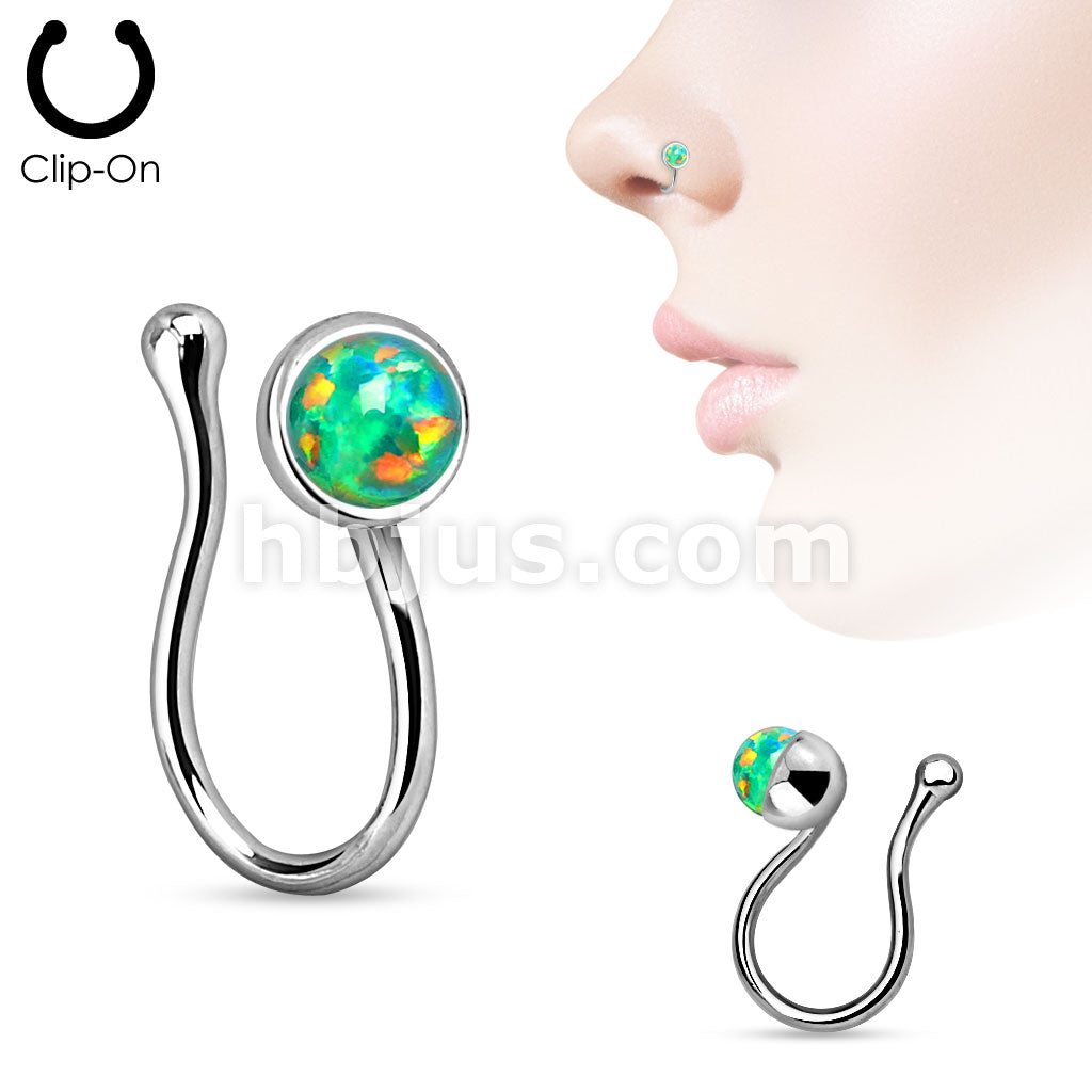 Opalite Gem Non Piercing Brass Nose Clip - Image 4