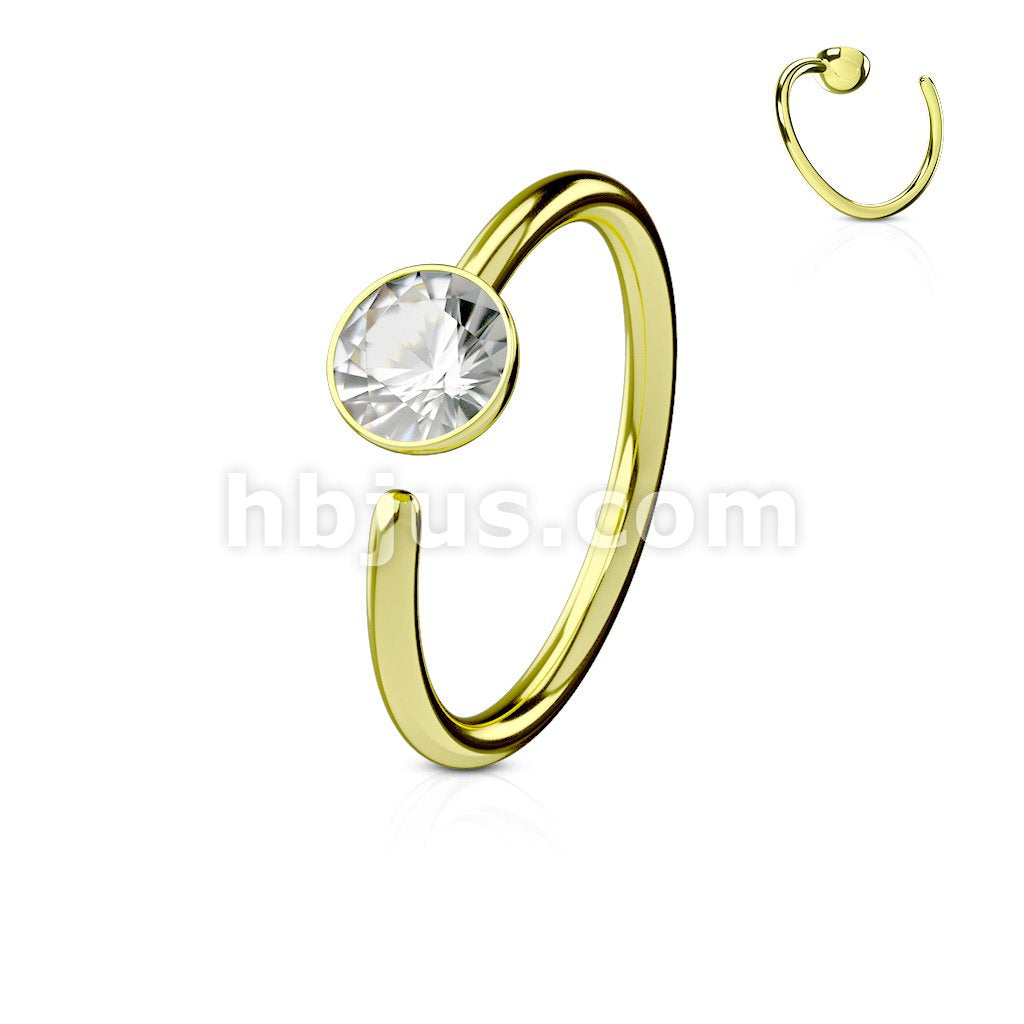 Titanium IP with Clear CZ 316L Surgical Steel Nose Ring - Image 2