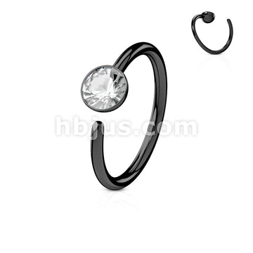 Titanium IP with Clear CZ 316L Surgical Steel Nose Ring - Image 3