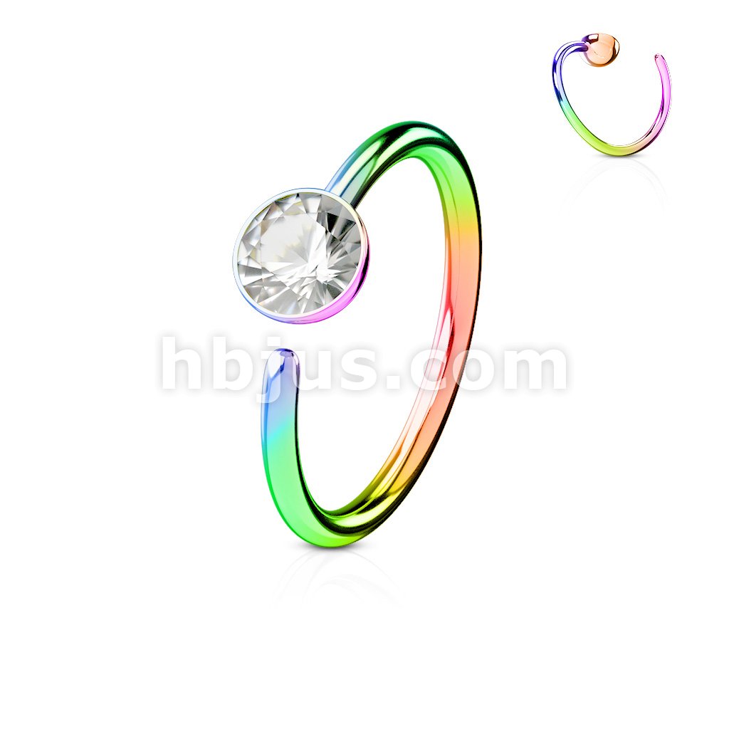 Titanium IP with Clear CZ 316L Surgical Steel Nose Ring - Image 5