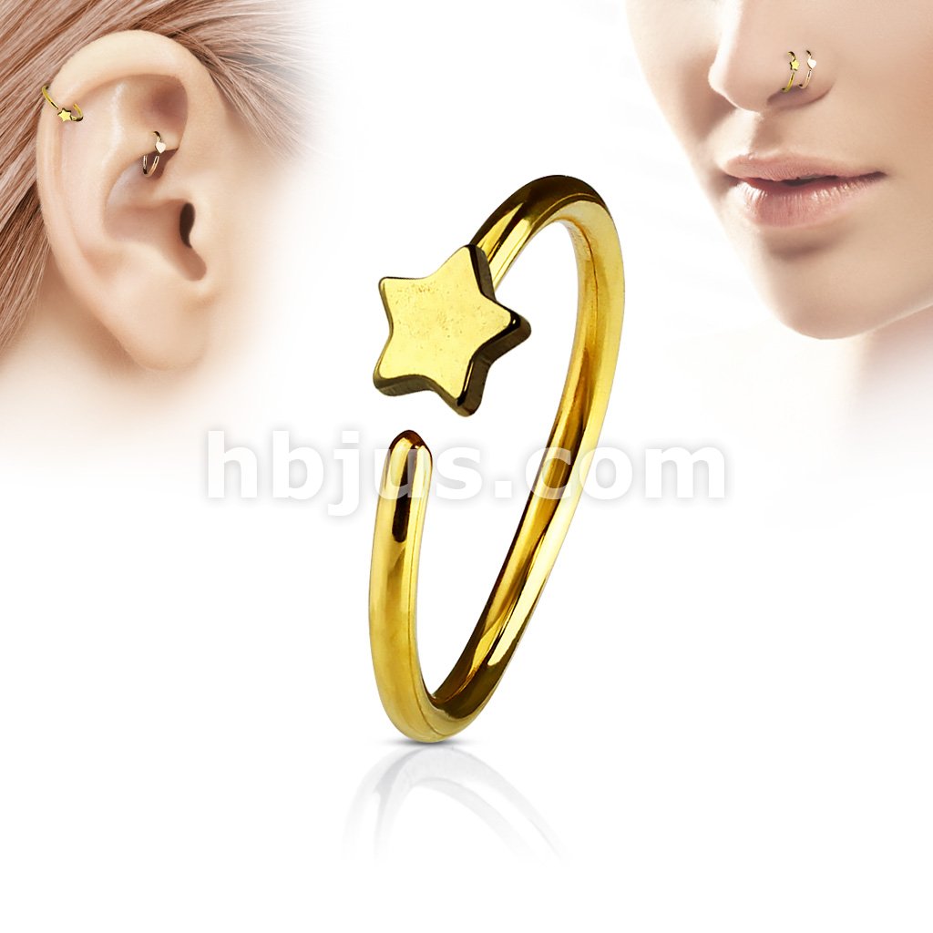 Star IP Plating over 316L Surgical Steel Hoop Ring - Image 2
