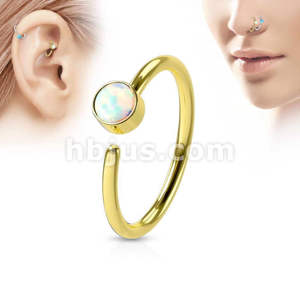 White Opal Set IP Plating over 316L Surgical Steel NoseHoop Ring - Image 2