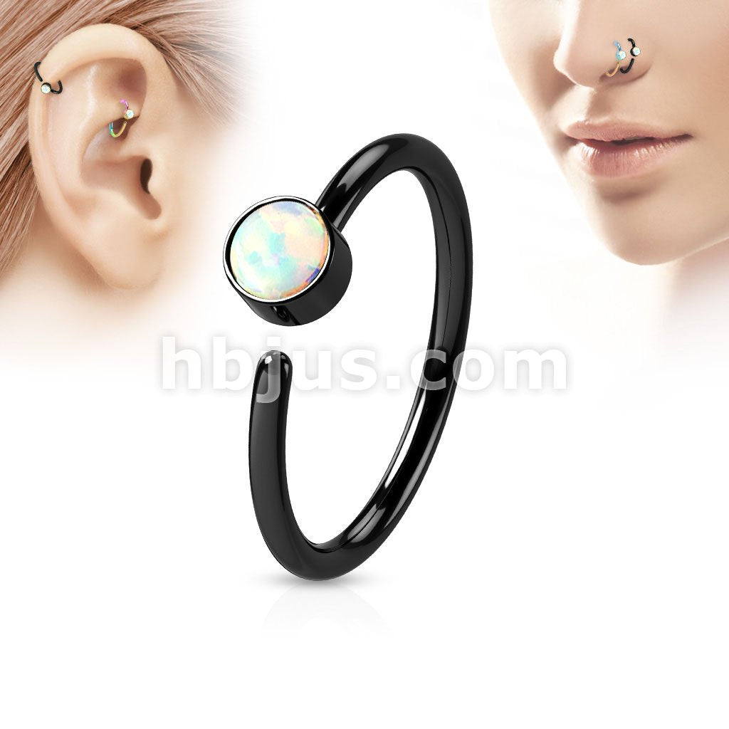 White Opal Set IP Plating over 316L Surgical Steel NoseHoop Ring - Image 3