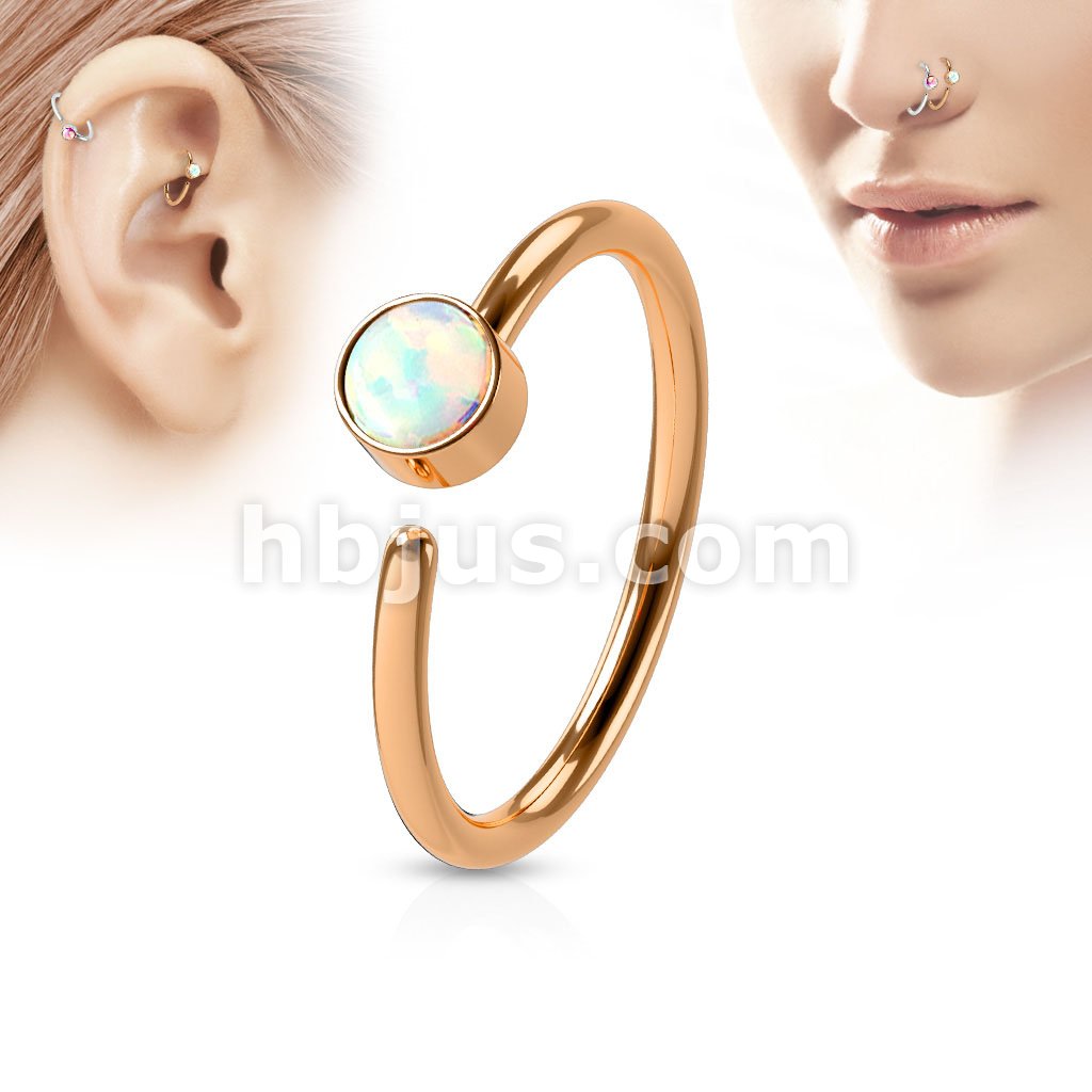 White Opal Set IP Plating over 316L Surgical Steel NoseHoop Ring - Image 4