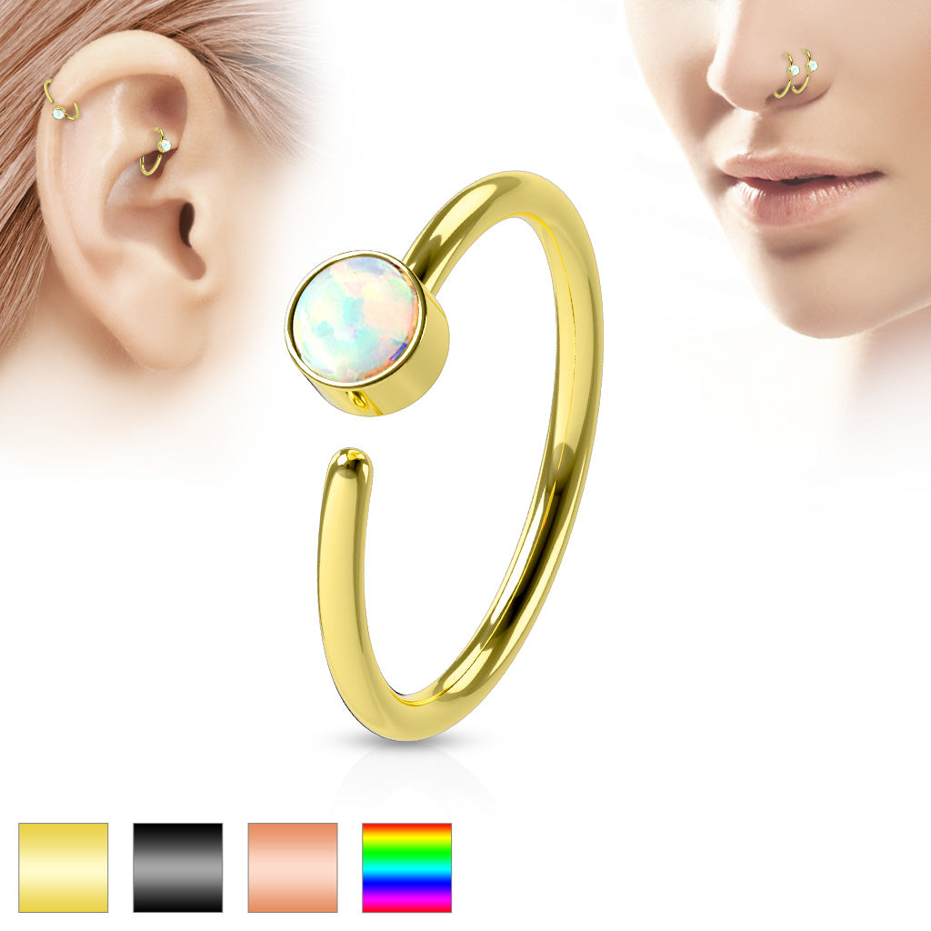 White Opal Set IP Plating over 316L Surgical Steel NoseHoop Ring