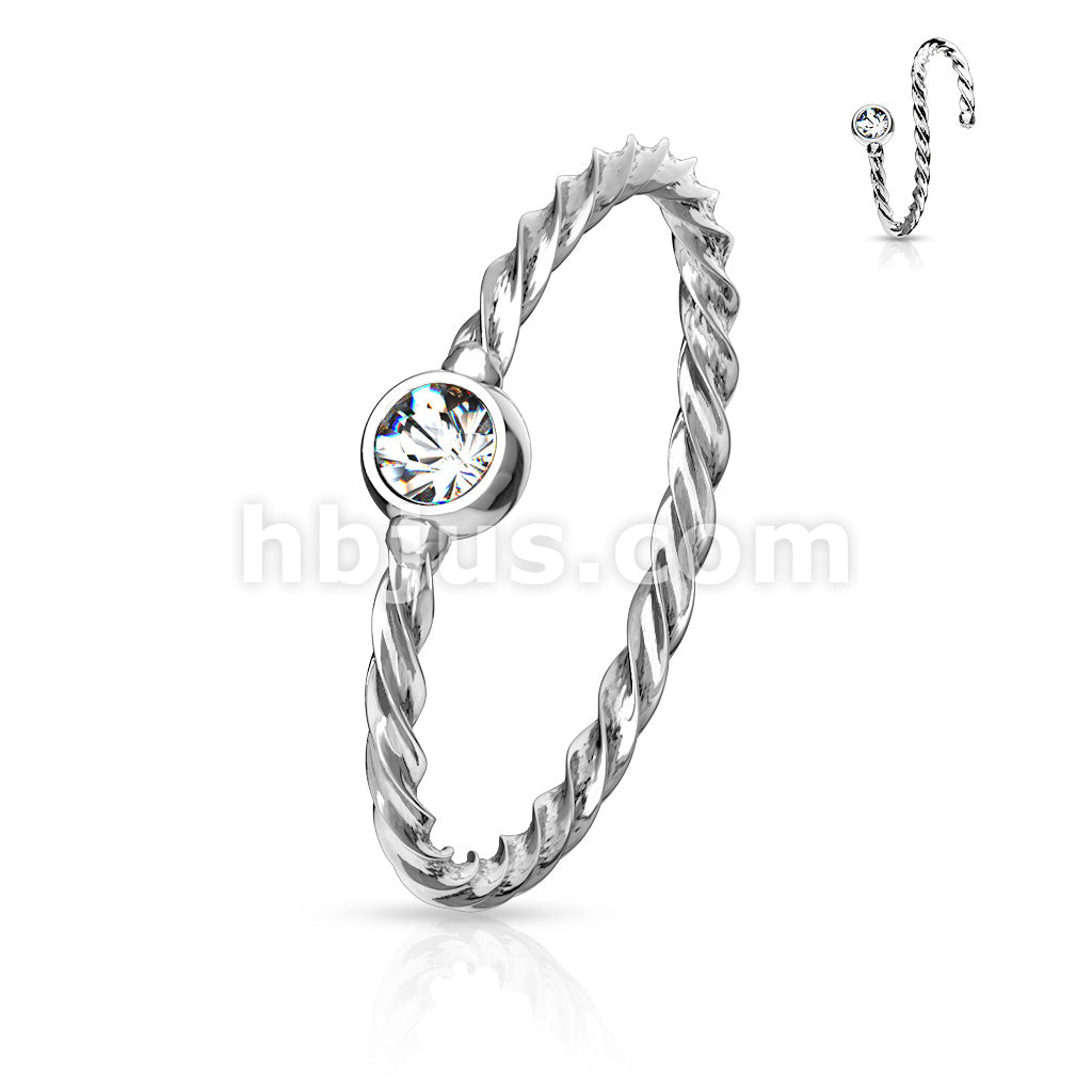 Crystal Set Twisted Rope 316L Surgical Steel Bendable Hoop Nose Ring - Image 4