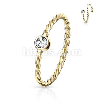 Crystal Set Twisted Rope 316L Surgical Steel Bendable Hoop Nose Ring - Image 5