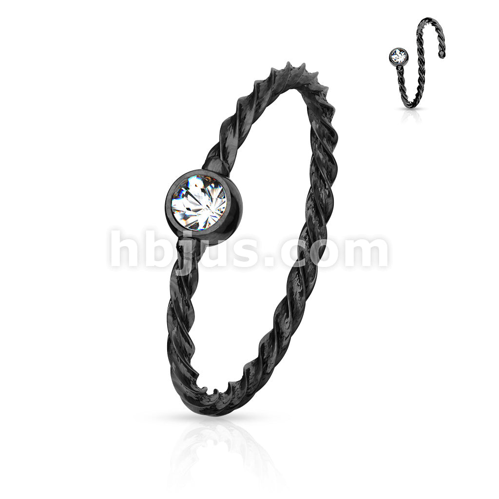 Crystal Set Twisted Rope 316L Surgical Steel Bendable Hoop Nose Ring - Image 6