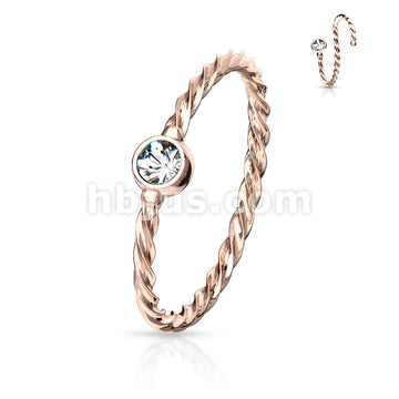 Crystal Set Twisted Rope 316L Surgical Steel Bendable Hoop Nose Ring - Image 7