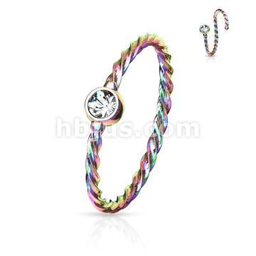 Crystal Set Twisted Rope 316L Surgical Steel Bendable Hoop Nose Ring - Image 8