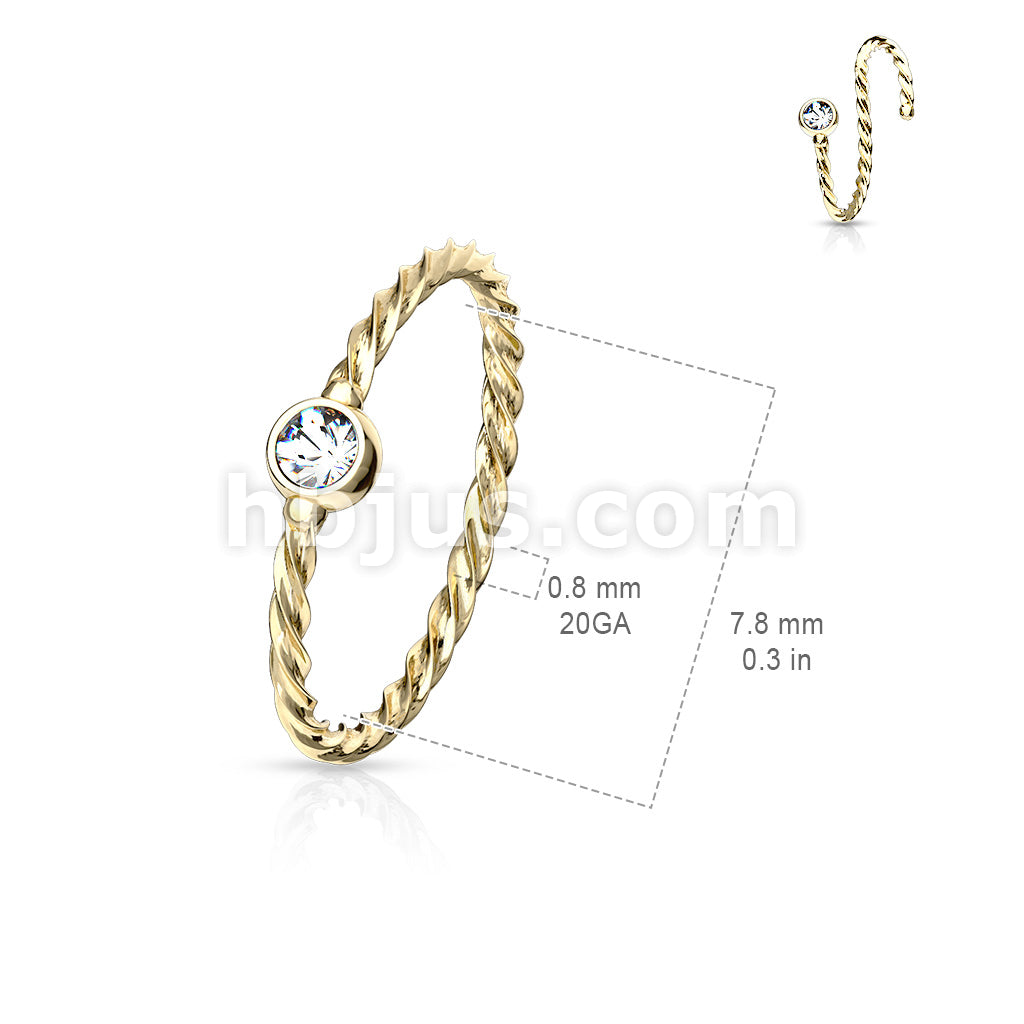 Crystal Set Twisted Rope 316L Surgical Steel Bendable Hoop Nose Ring - Image 9
