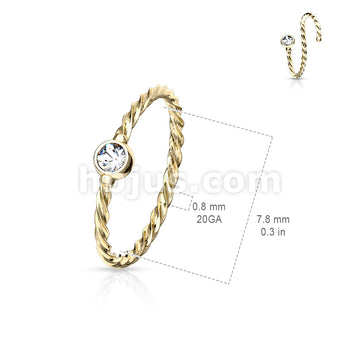 Crystal Set Twisted Rope 316L Surgical Steel Bendable Hoop Nose Ring - Image 9