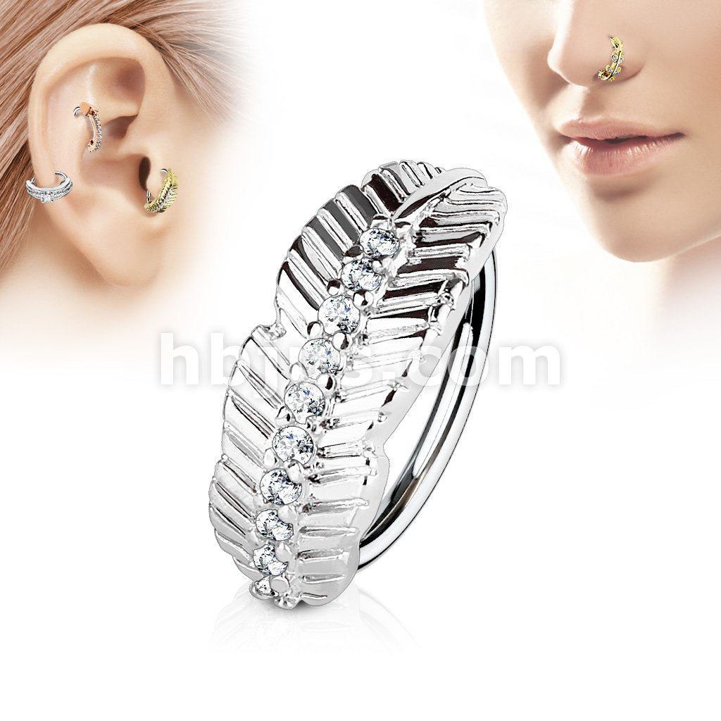 316L Surgical Steel Leaf Design with CZ Paved Center 316L Surgical... - Image 2