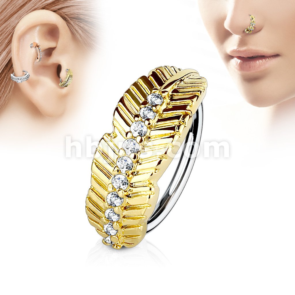 316L Surgical Steel Leaf Design with CZ Paved Center 316L Surgical... - Image 3