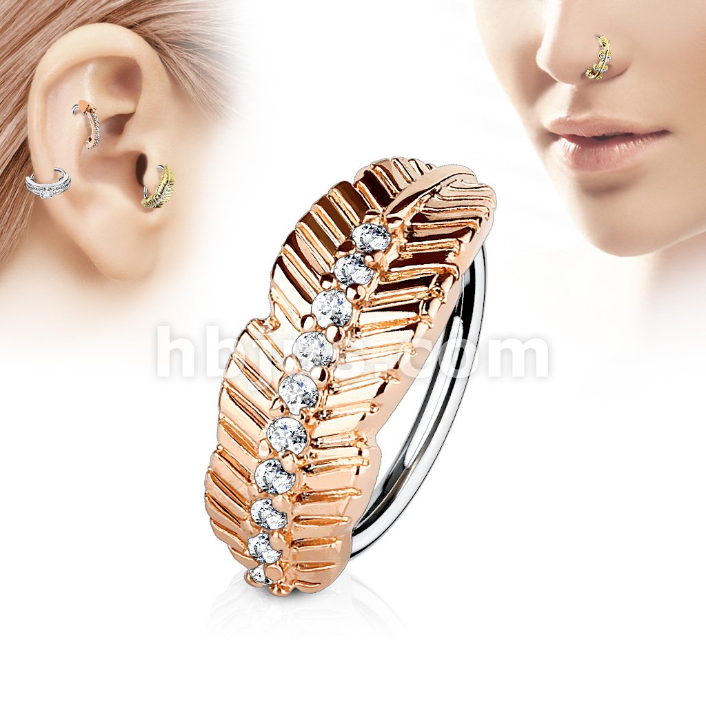 316L Surgical Steel Leaf Design with CZ Paved Center 316L Surgical... - Image 4