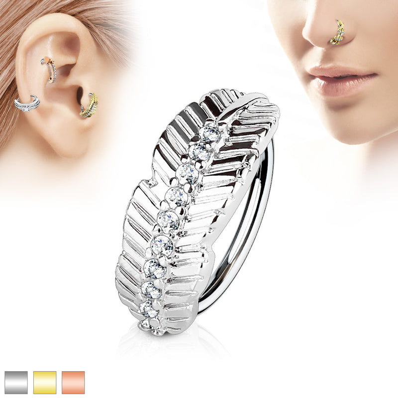 316L Surgical Steel Leaf Design with CZ Paved Center 316L Surgical...
