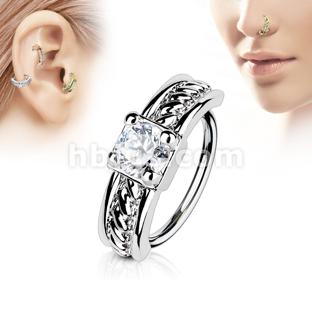 Prong Set CZ Centered Half Circle Top 316L Surgical Steel Nose,... - Image 2