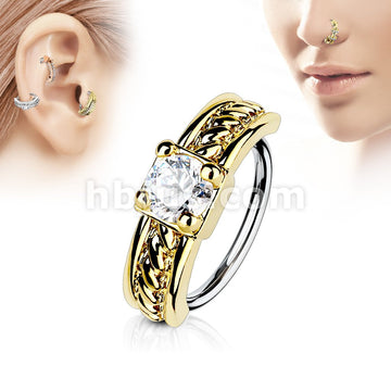 Prong Set CZ Centered Half Circle Top 316L Surgical Steel Nose,... - Image 3